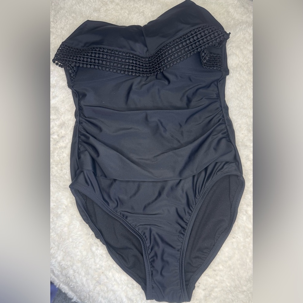 Kona Sol Black One Piece Swimsuit with Textured Detail